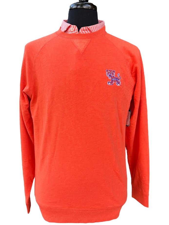 Johnnie-O Clemson University Vault Logo Freeman Crewneck Fleece Sweatshirt: Orange