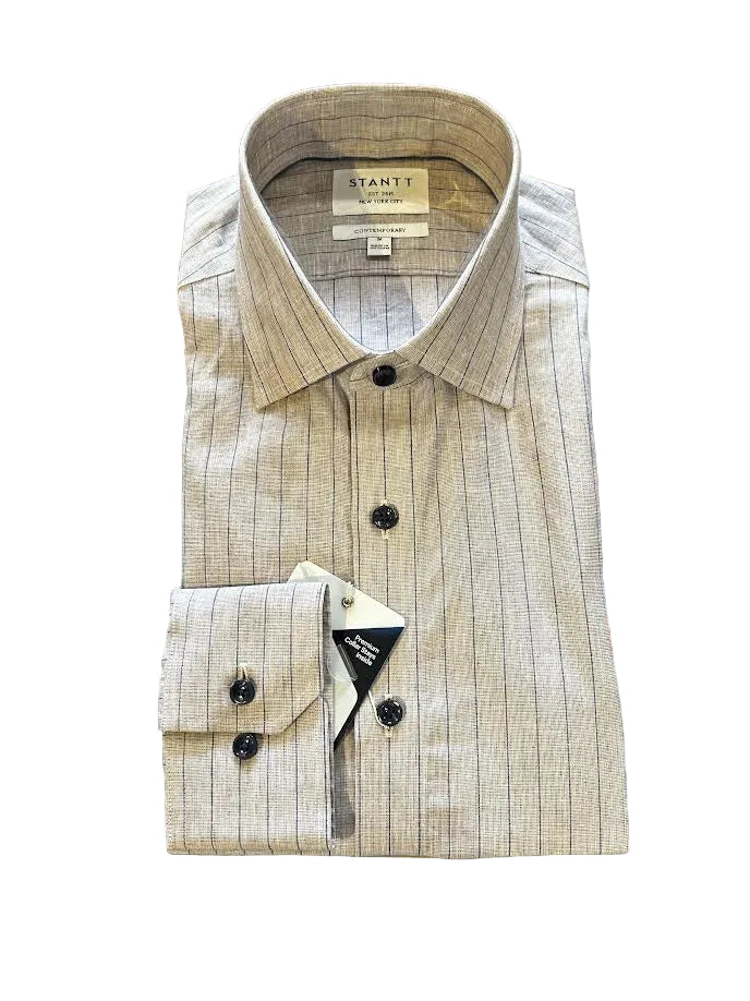 stantt dress shirts Cotton Linen Chambray Stripe Shirt: Brown/Navy L Type_Lingerie Taupe Satin Maxi Skirt down collar is great Color:Rose gold (RosyBrown)