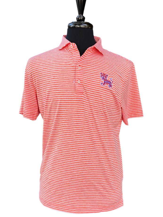 Johnnie-O Clemson University Vault Logo Clipper Striped Jersey Performance Polo: Orange