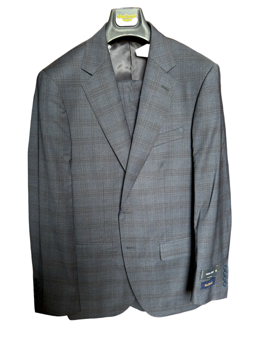 Maxdavoli Navy/Gold Plaid Suit