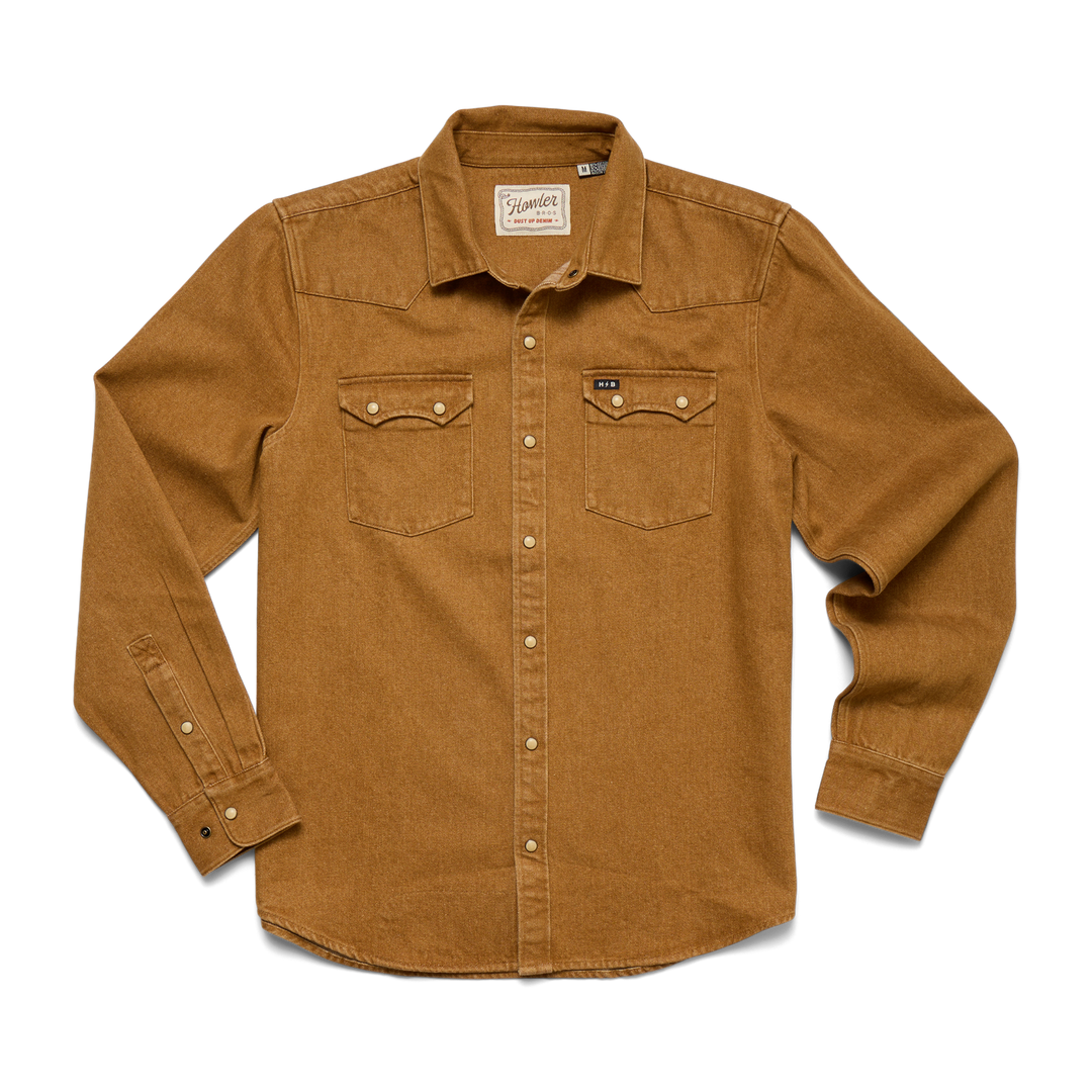Howler Bros Dust Up Demin Snapshirt: Ownens Oaker Wash