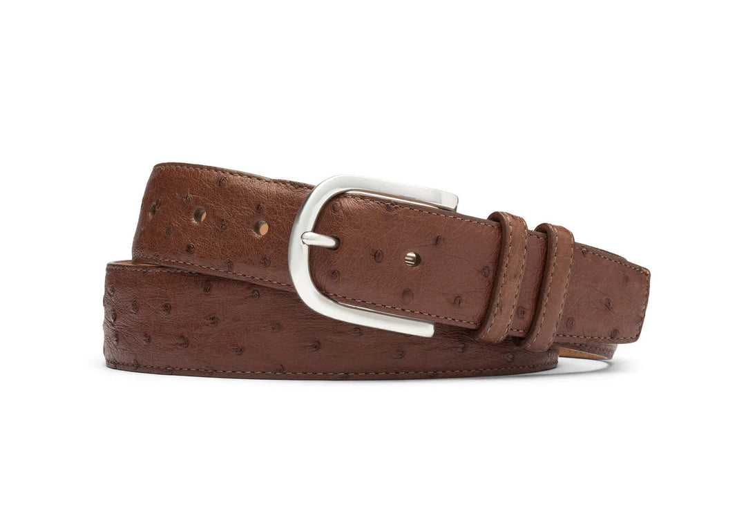 W. Kleinberg Quilled Ostrich Belt with Brushed Nickel Buckle: Kango Tan
