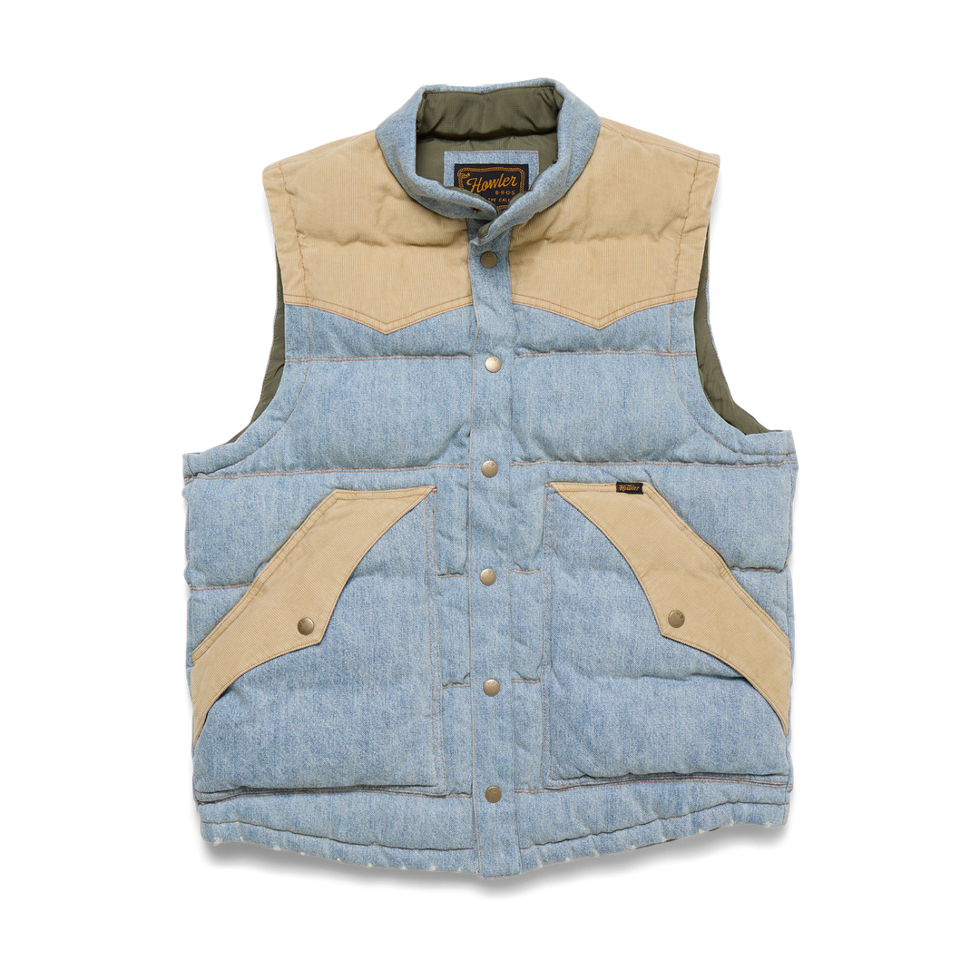 Howler Brothers Denim Rounder Vest: Sky Denim/Dirt