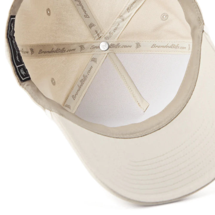Branded Bills Bare Curved Canvas 5 Panel Rope Lake Murray Dam Towers Hat: Beige