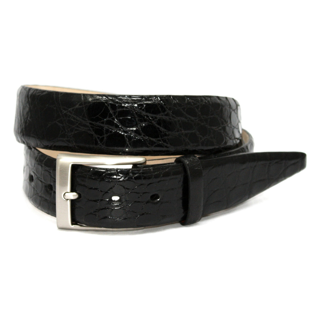 Torino Glazed South American Caiman Belt: Black