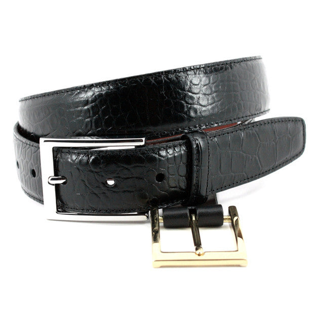 Torino Alligator Grain Embossed Calfskin Belt: Black