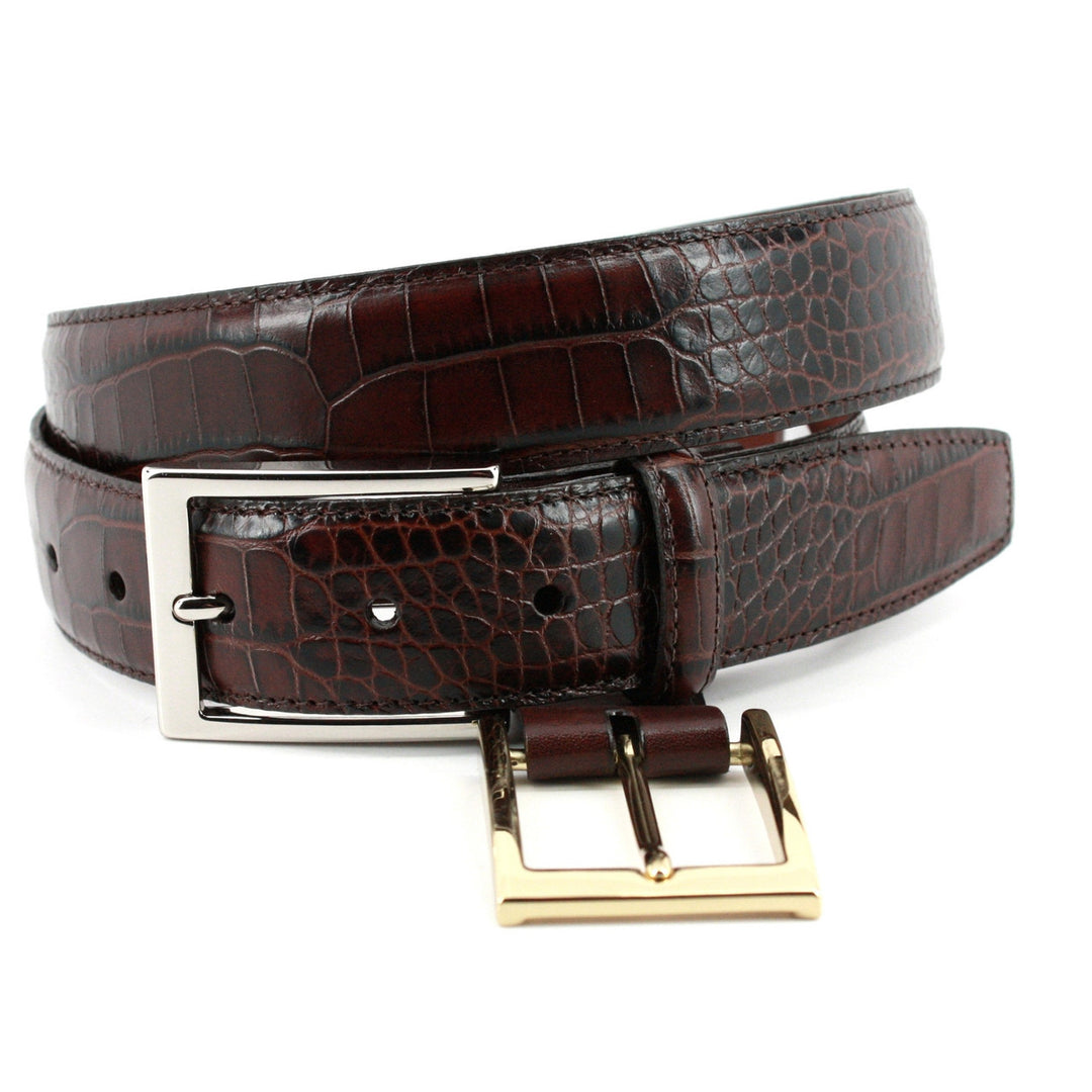 Torino Alligator Grain Embossed Calfskin Belt: Brown