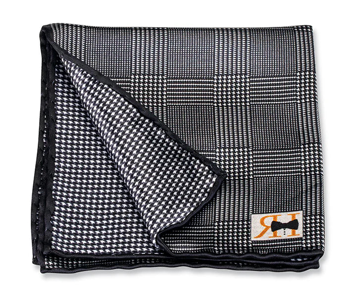 R. Hanauer Black Plaid/Houndstooth Pocket Square