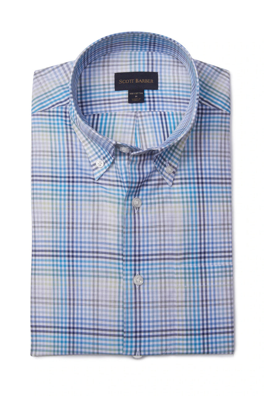Scott Barber Fine Twill Ombre Tattersall Sport Shirt: Blue