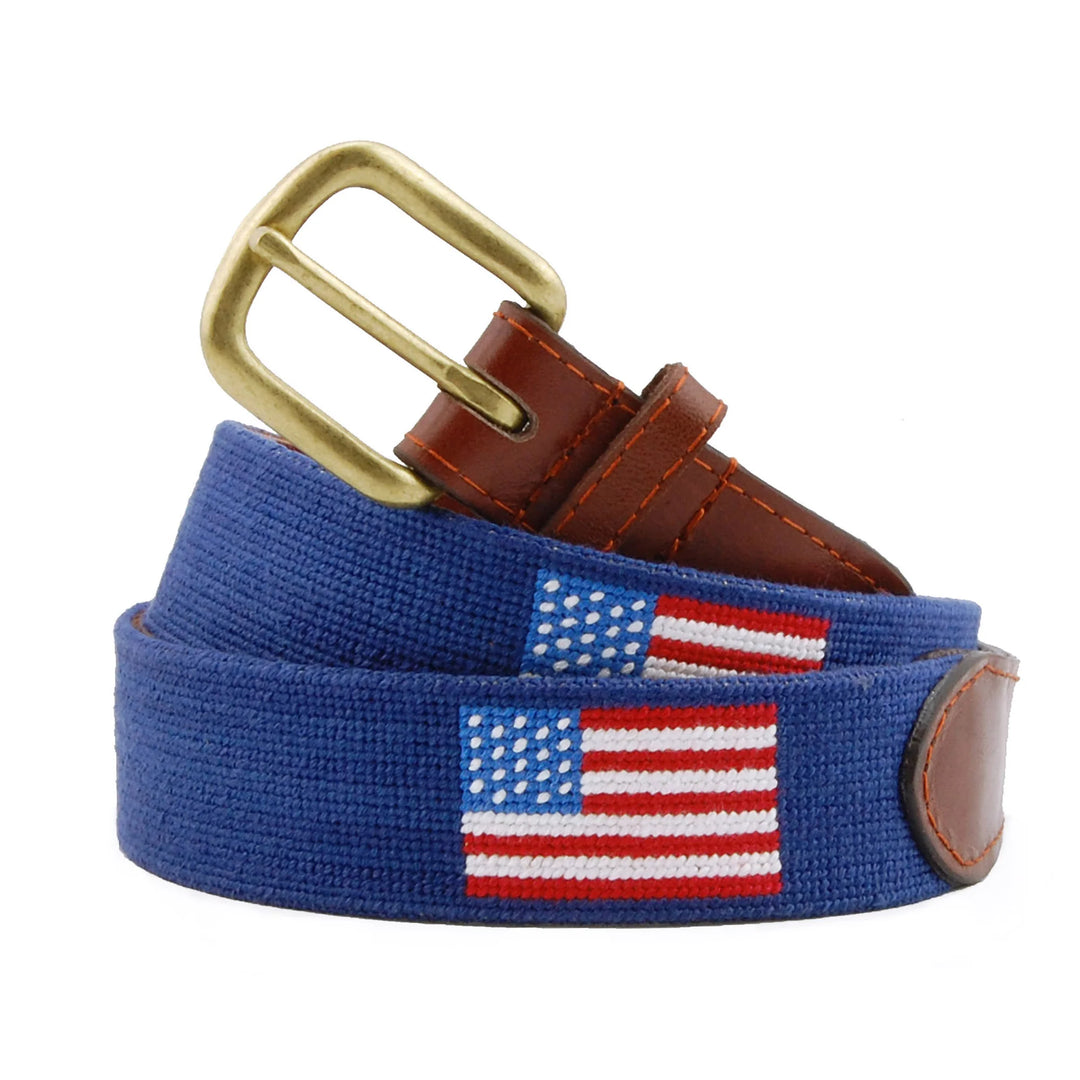 Smathers and Branson American Flag Needlepoint Belt: Classic Navy