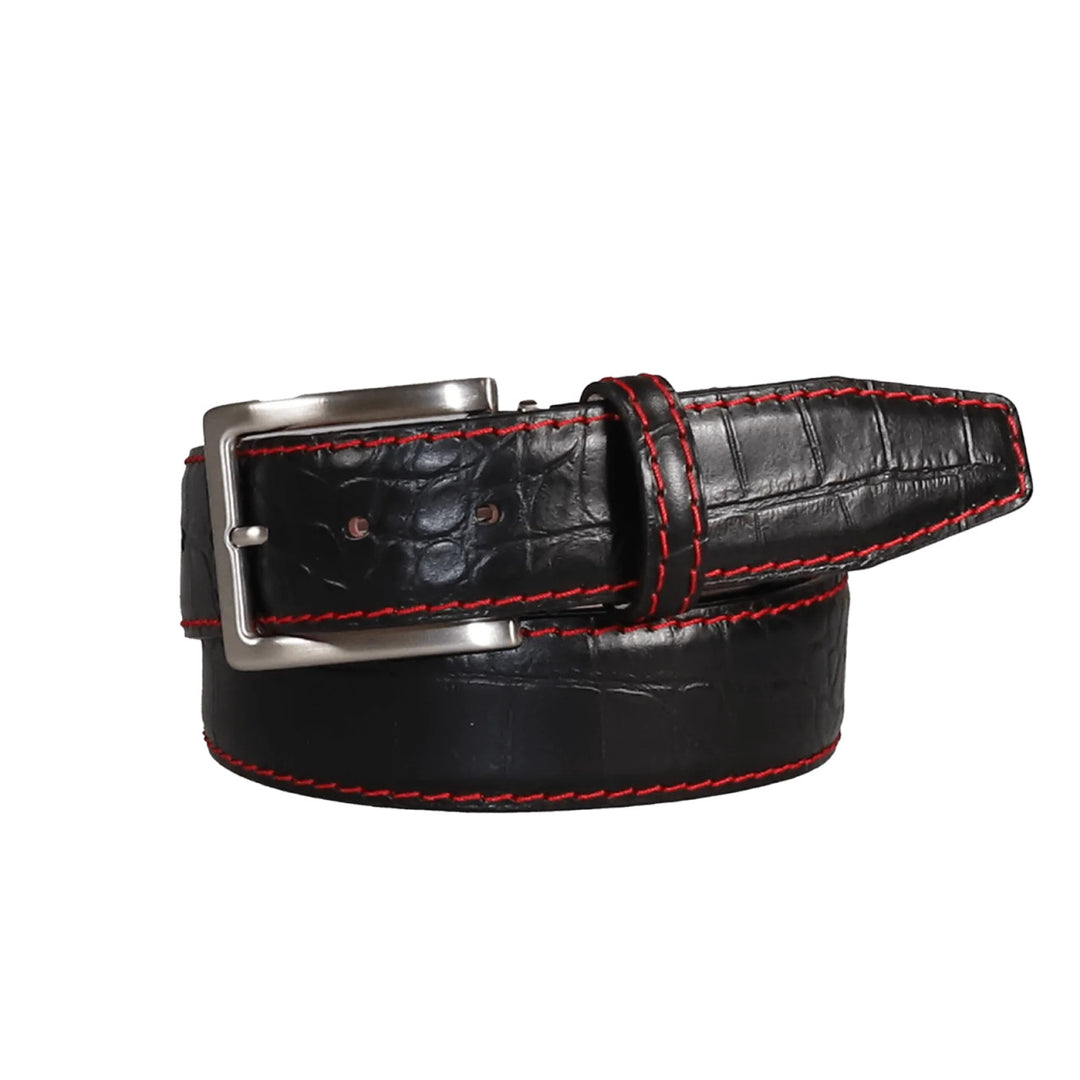 T.B. Phelps Travis Croc Leather Belt - Black/Maroon