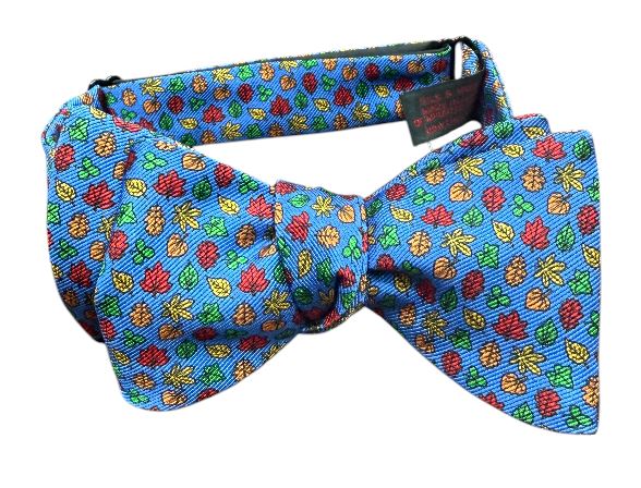 R Hanauer Wool/Silk Snead Leaves Bowtie: Blue