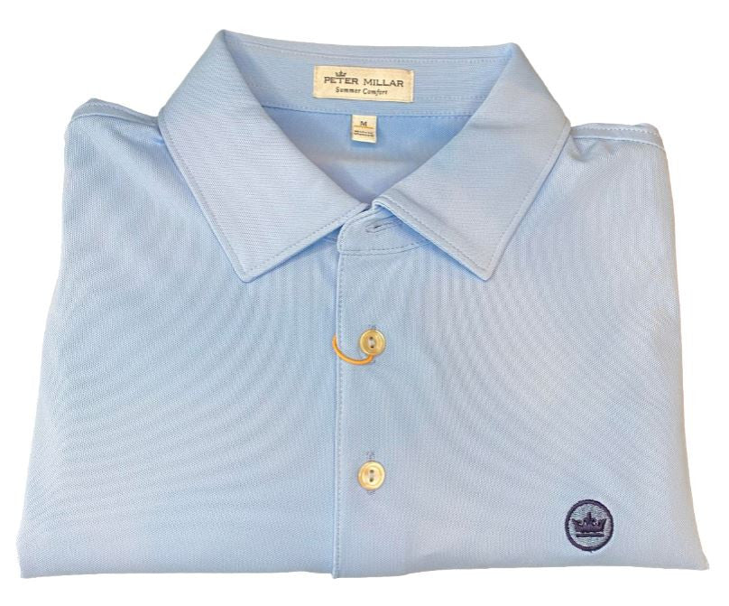Peter Millar Solid Stretch Mesh Polo: Cottage Blue - Crown Logo
