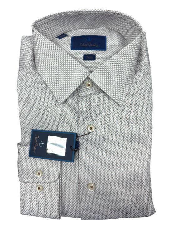 David Donahue Chocolate & Sky Micro Print Trim Fit Dress Shirt