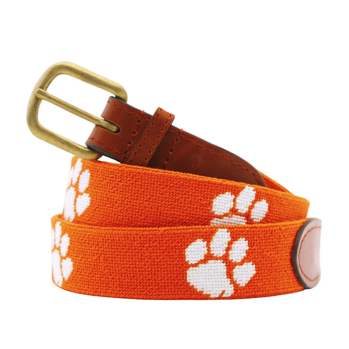 Smathers and Branson Clemson Needlepoint Belt: Orange w/ Paw