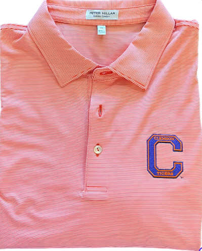 Peter Millar Clemson "C" Logo Jubilee Stripe Polo: Orange