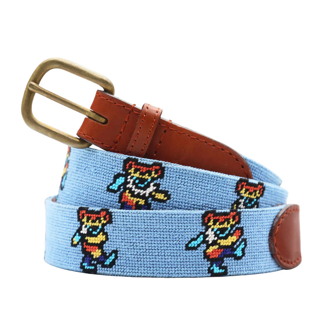 Smathers and Branson Needlepoint Belt: Dancing Bears Tie Dye Belt (Light Blue)