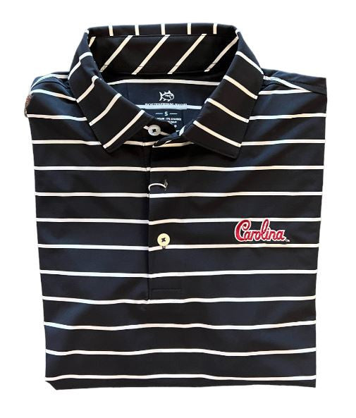 Southern Tide Desmond Stripe University of South Carolina Script Polo: Black
