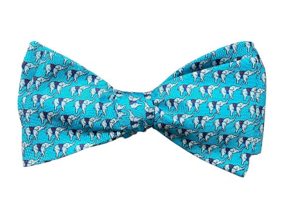 Craig Reagin Elephant Silk Bowtie: Aqua