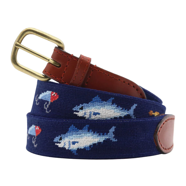 Smathers and Branson Needlepoint Belt: Fish and Tackle