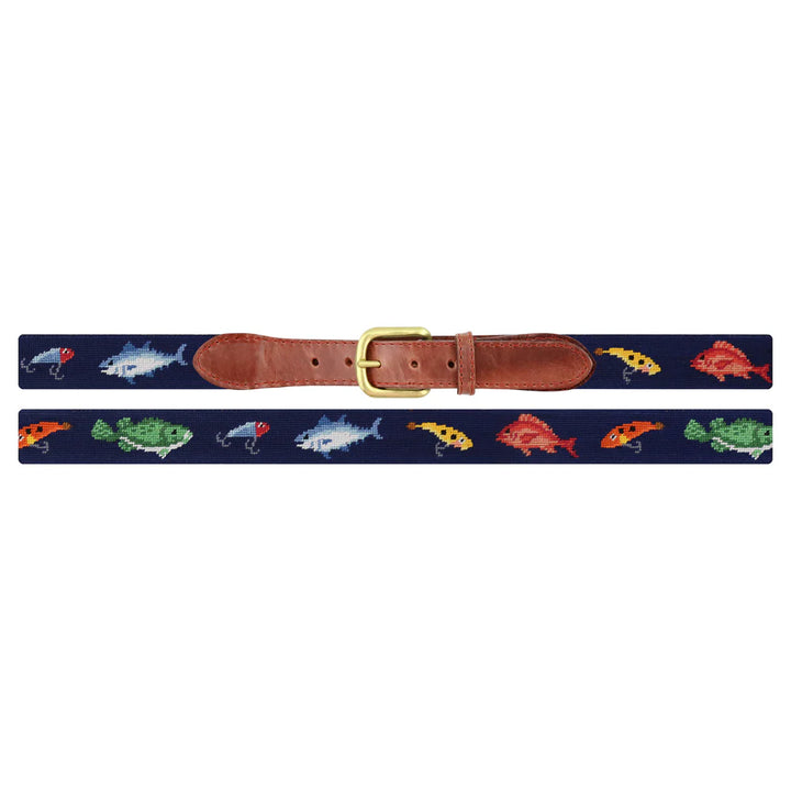 Smathers and Branson Needlepoint Belt: Fish and Tackle