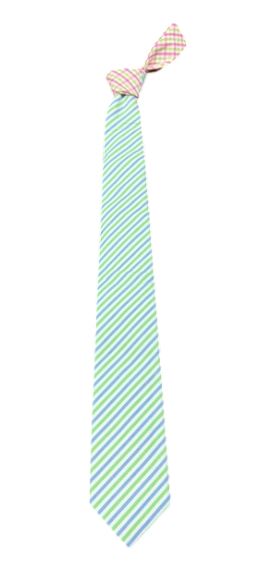 Craig Reagin Contrast Knot Tie: Green Stripe/Pink Tattersall