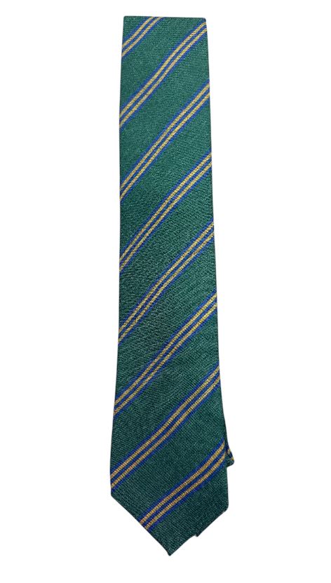 Robert Jensen Stripe Tie: Green, Gold, and Blue