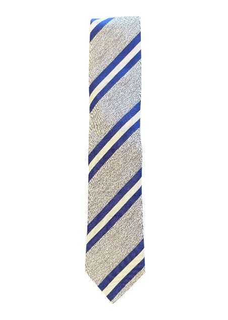 Seaward and Stearn Grey Woven Tie with Blue and White Stripe