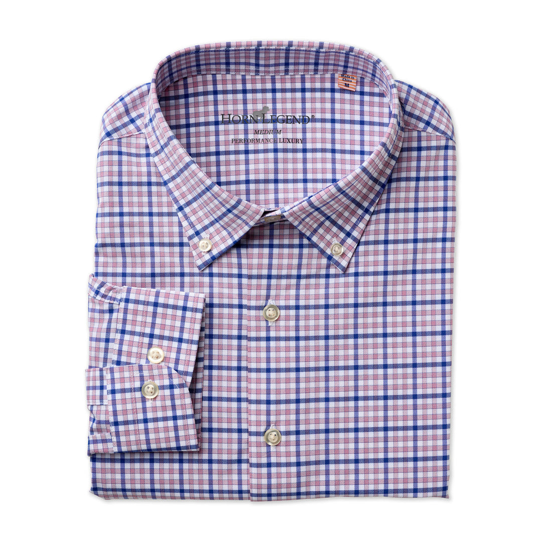 Horn Legend Plano Peak Lightweight Performance Woven Shirt: Navy/Blush