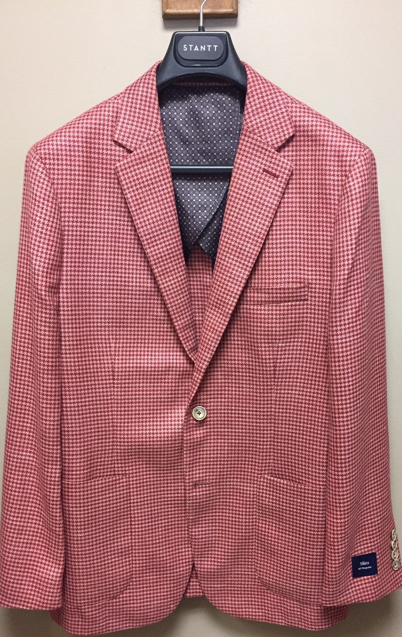 Craig Reagin Barn Red and Pink Houndstooth Sportcoat