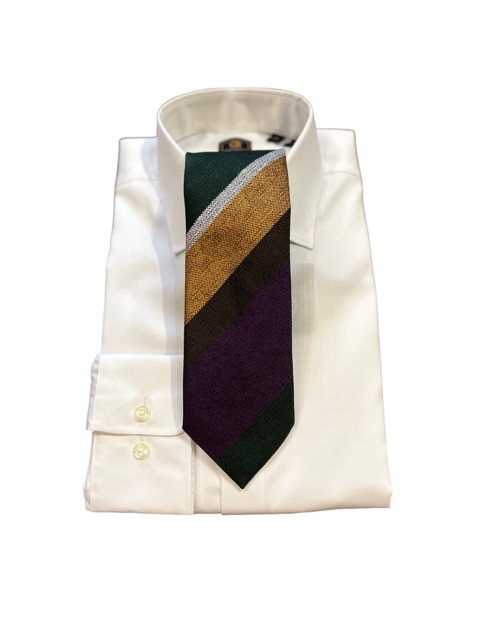 Seaward and Stearn Tie: Purple/Gold/Green – Craig Reagin Clothiers