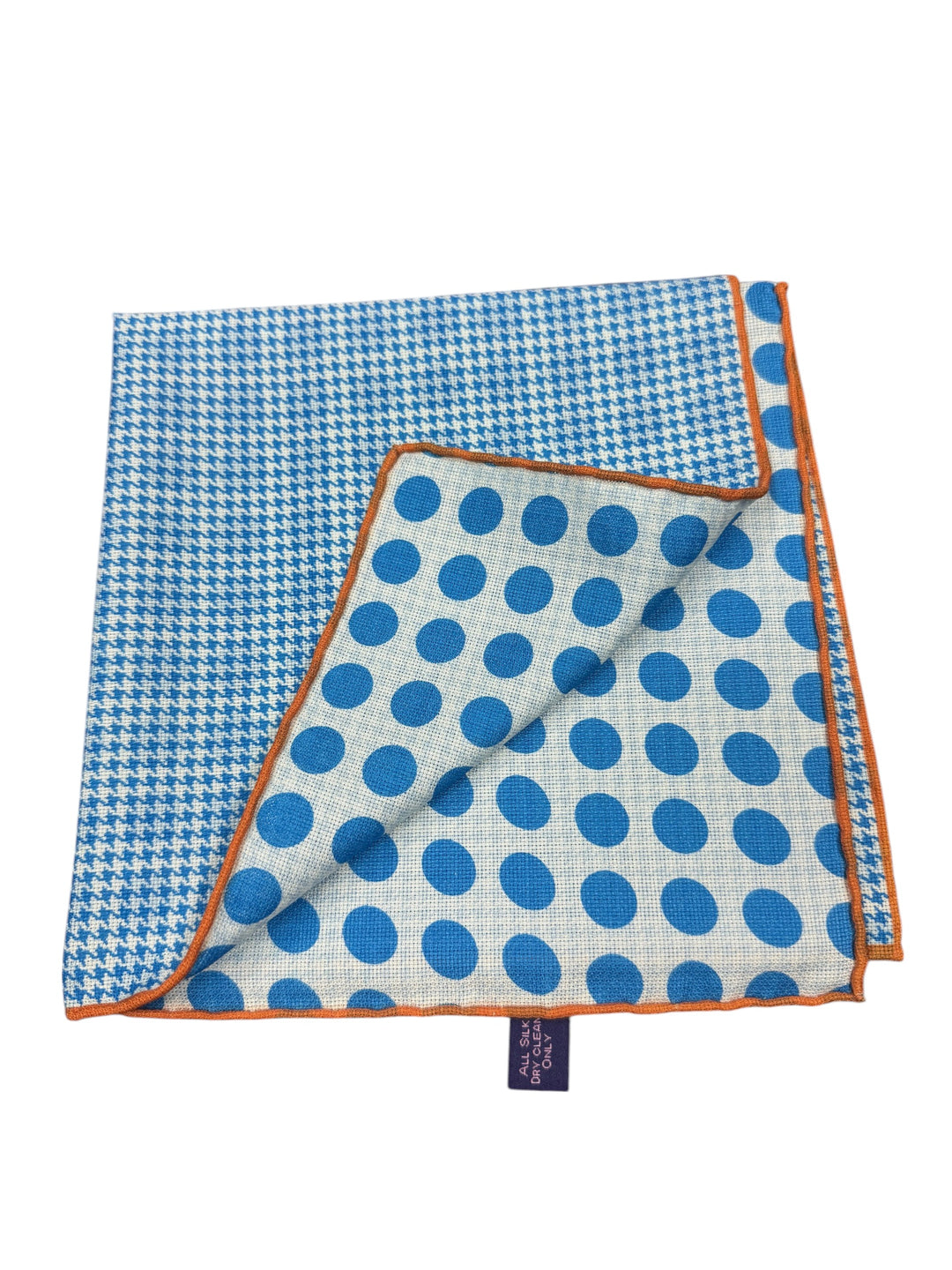 Seaward and Stearn Reversible Pocket Sq: Blue/White Polkadots & Houndstooth