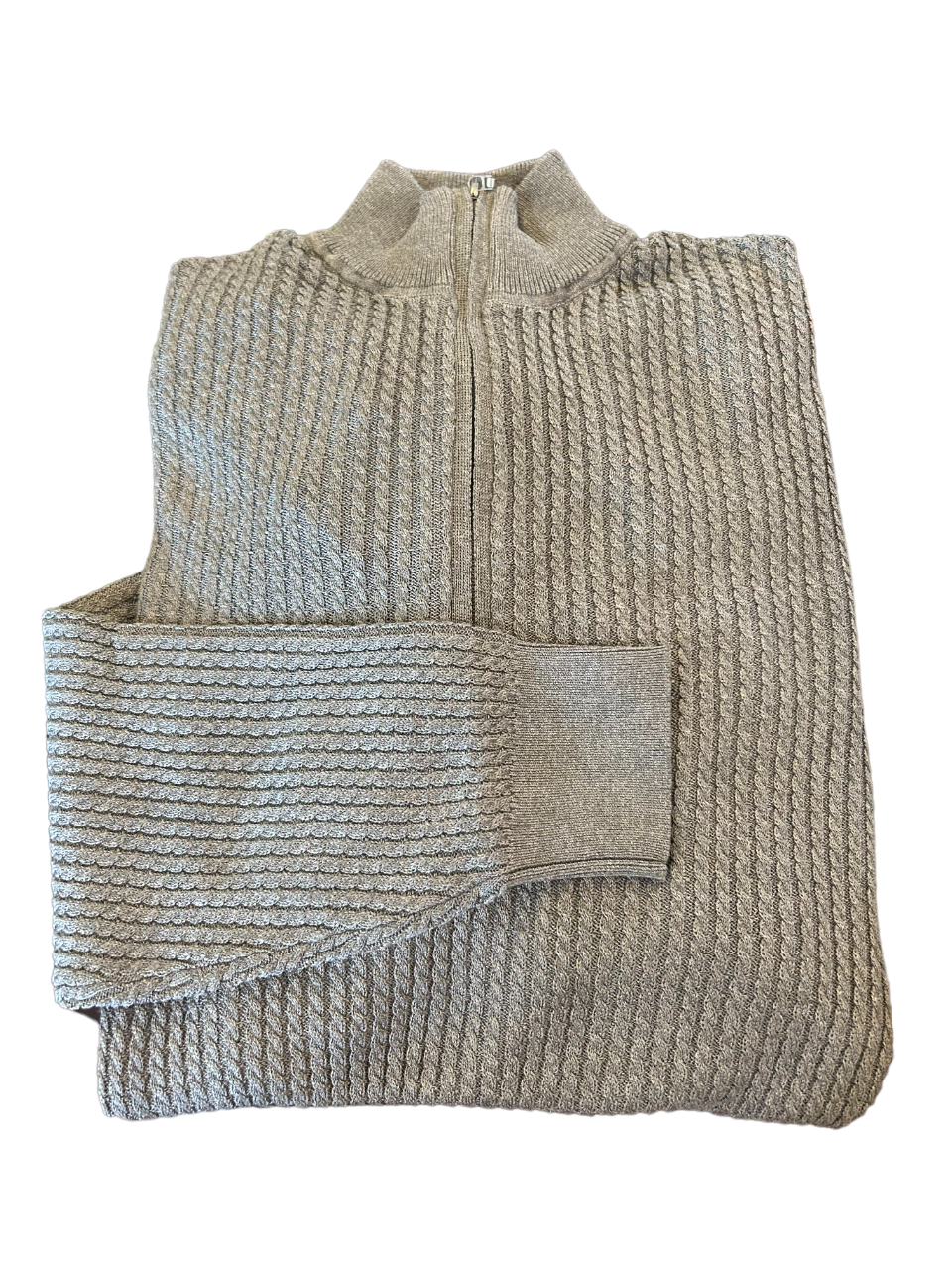 Craig Reagin Cable Knit Mock Neck 1/4 Zip Sweater: Ash