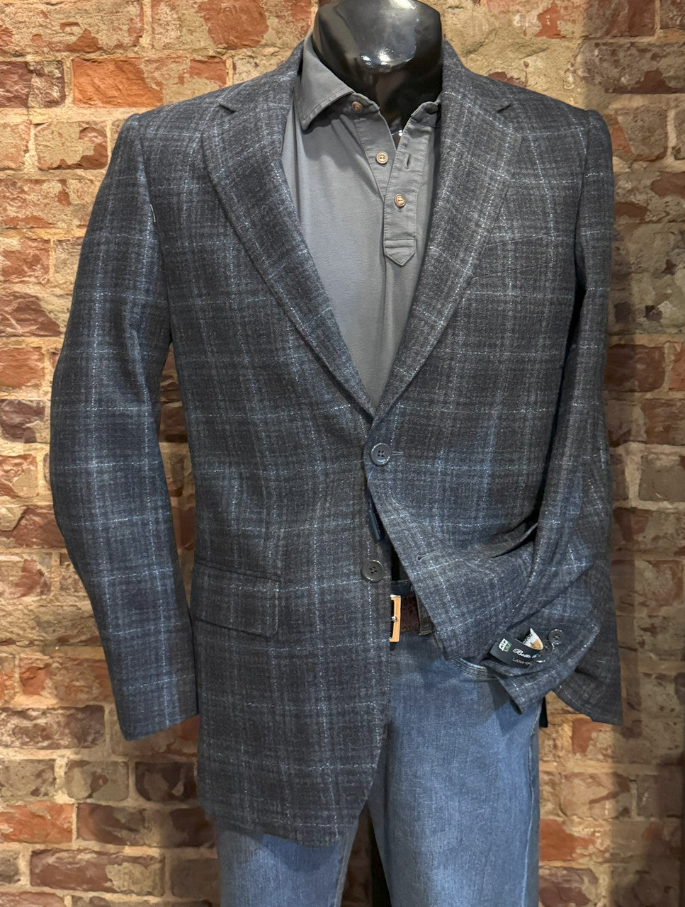 Maxdavoli Botto Giuseppe Coat: Navy/Charcoal Plaid