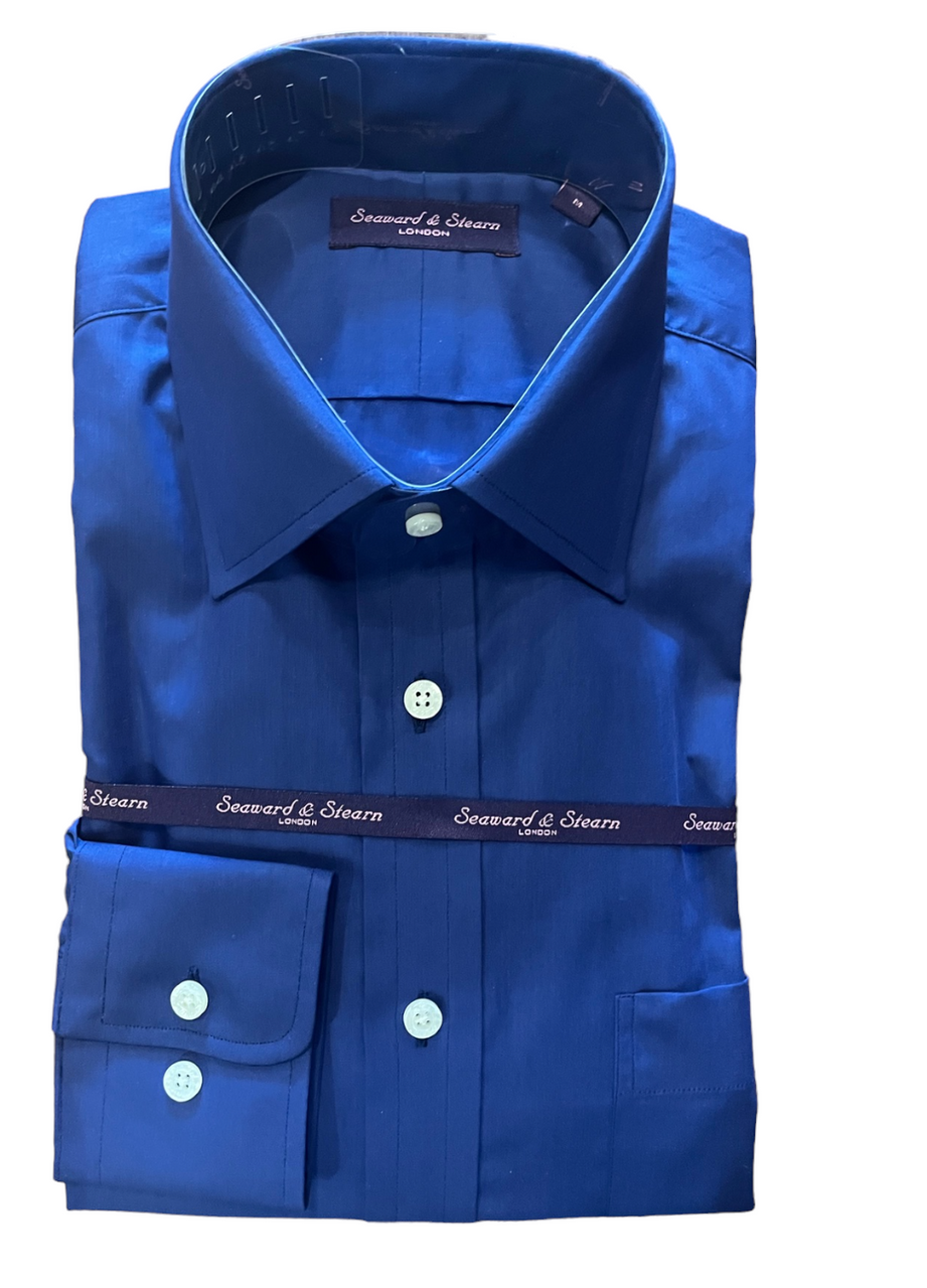 Seaward and Stearn Royal Blue Cotton Woven Solid Sportshirt