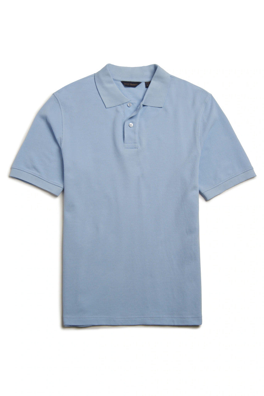 Scott Barber Pima Pique Short Sleeve Two Button Polo: Sky Blue