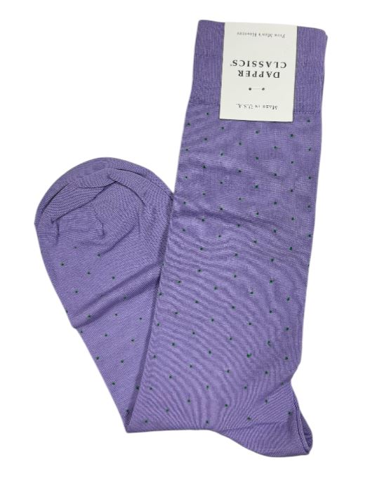 Dapper Classics Lavender with Green Pin Dot Cotton Sock