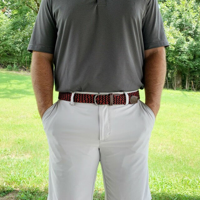 Roostas The Columbia Two Toned Woven Elastic Stretch Belt: Garnet/Black