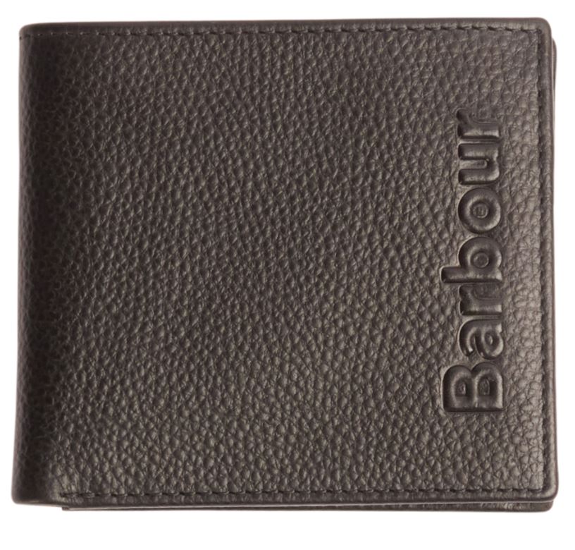 Barbour Logo Leather Billfold Wallet: Black