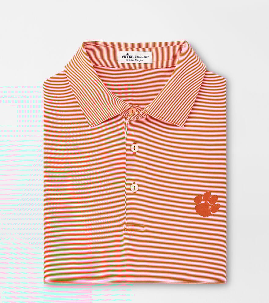 Peter Millar Clemson Paw Jubilee Stripe Performance Polo: Orange