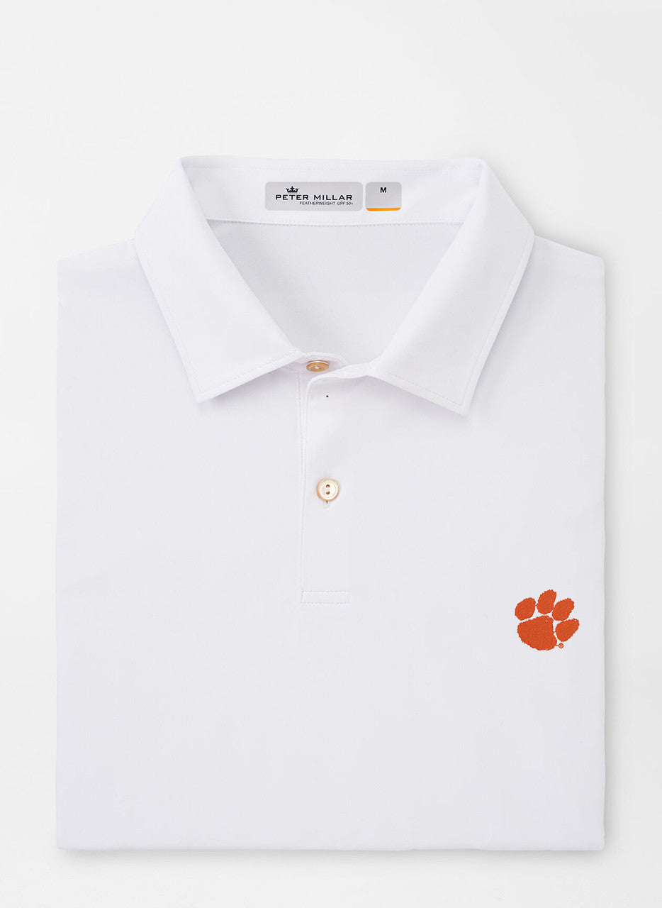 Peter Millar Clemson Paw Featherweight Melange Polo: White