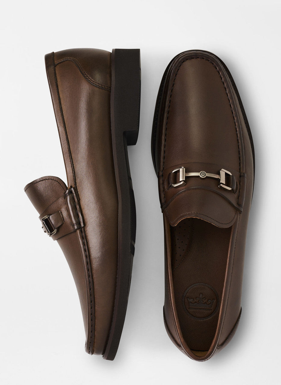 Peter Millar Brown Croc-Embossed Leather Bit Loafers Peter Millar Crown Black Embossed Croc Leather Horsebit  main image 4