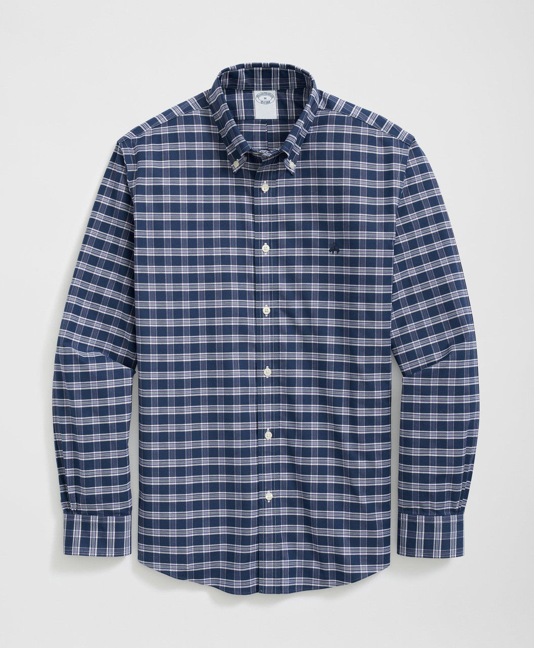 Brooks Brothers Regular Fit Stretch Cotton Non-Iron Oxford Polo Button Down Collar Checked Shirt: Navy/Purple Brooks Brothers Regular Fit Stretch Cotton Non-Iron Oxford Polo Button Down Collar Checked Shirt: Navy/Purple