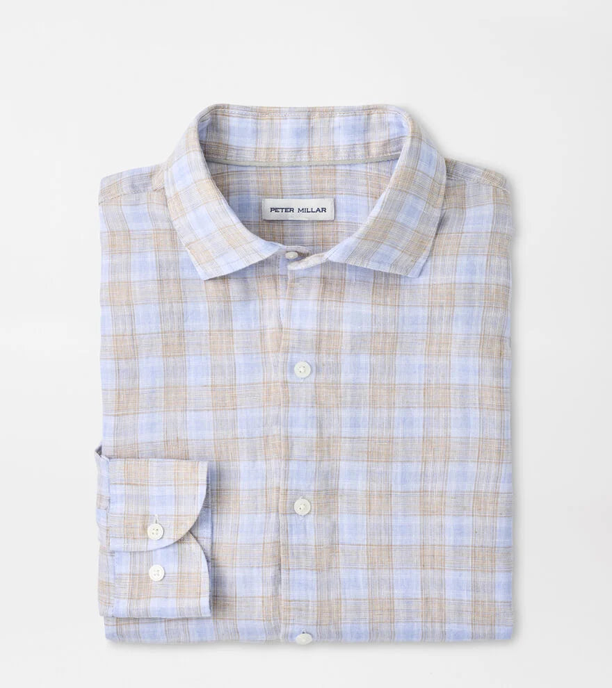 peter millar dress shirt Peter Millar Milo Linen Sport Shirt Cloudy Blue / M