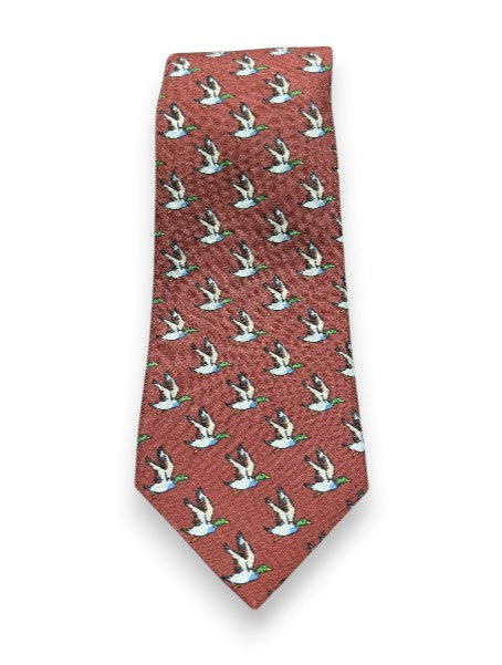 Robert Jensen Flying Duck Print Tie: Maroon