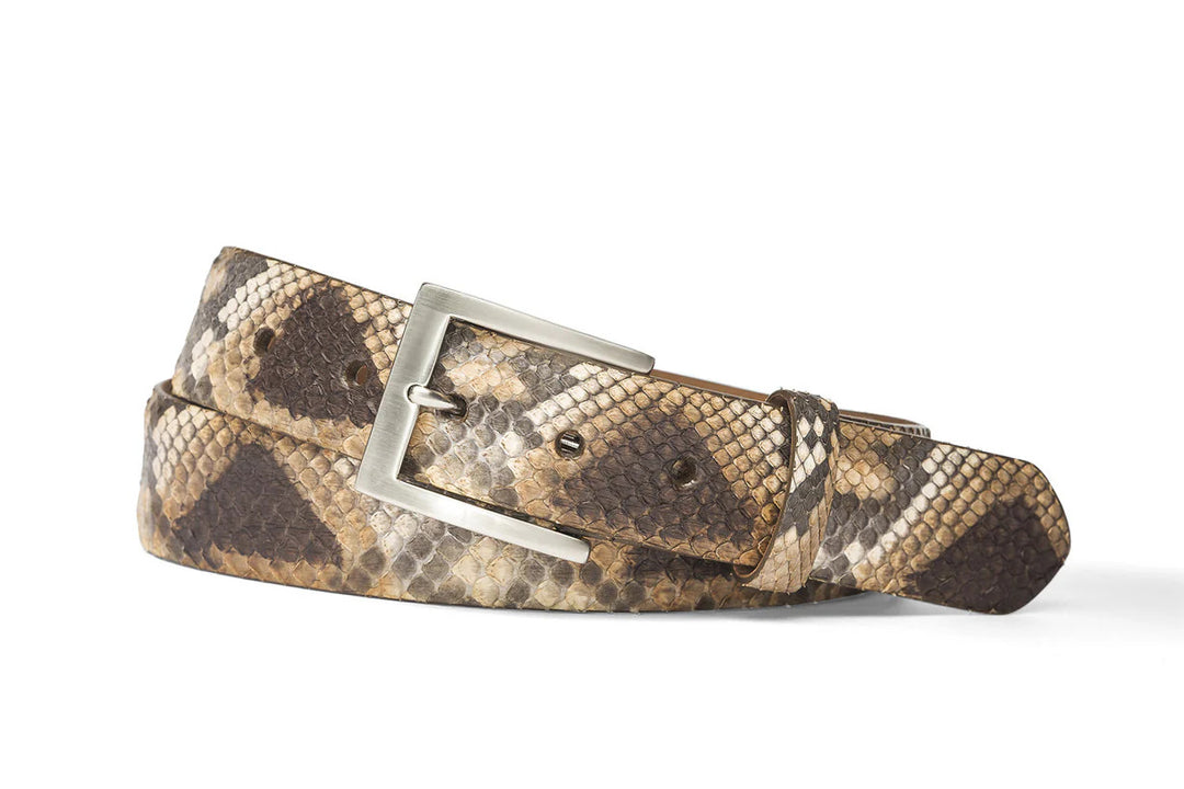 W. Kleinberg Python Belt with Brushed Nickel Buckle: Matte Multi Grey