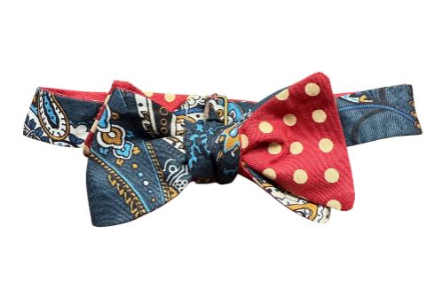 Navy Paisley/Red and Ivory Dot Cotton Reversible Bowtie