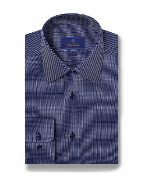 white christmas dresses David Donahue Men's Trim Fit Textured Twill Dress Shirt - Blue - Size 15 32/33