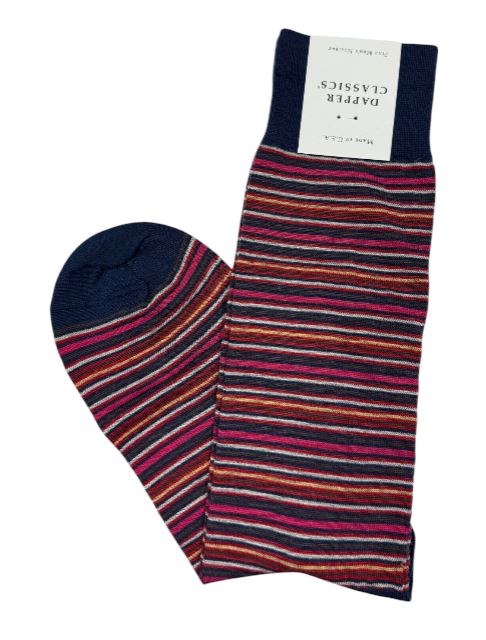 Dapper Classics Navy with Brown Yolk Variegated Stripes Wool Sock