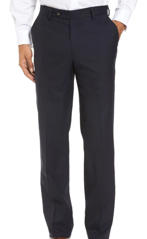 Berle Stretch Tropical Wool Flat Front Dress Pant: Navy
